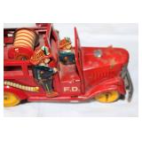 Vintage Japanese Tin Litho Fire Truck Toy with Ladder
