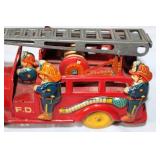Vintage Japanese Tin Litho Fire Truck Toy with Ladder