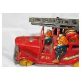 Vintage Japanese Tin Litho Fire Truck Toy with Ladder