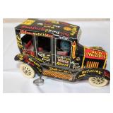Vintage Tin Wind-Up Old Jalopy Toy Car with Comic Graphics