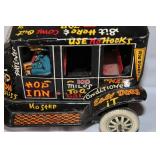 Vintage Tin Wind-Up Old Jalopy Toy Car with Comic Graphics