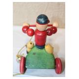 Vintage Tricycle Tom Wooden Pull Toy with Original Box