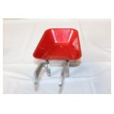 Vintage Red Toy Metal Wagon, Wheelbarrow, and Holiday Ornament Set