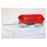 Vintage Red Toy Metal Wagon, Wheelbarrow, and Holiday Ornament Set