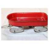 Vintage Red Toy Metal Wagon, Wheelbarrow, and Holiday Ornament Set