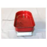 Vintage Red Toy Metal Wagon, Wheelbarrow, and Holiday Ornament Set