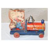 Vintage Tin Litho Tiny Ding Dong Elephant Pull Toy with Bell