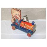 Vintage Tin Litho Tiny Ding Dong Elephant Pull Toy with Bell