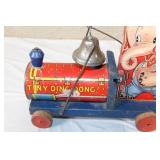 Vintage Tin Litho Tiny Ding Dong Elephant Pull Toy with Bell