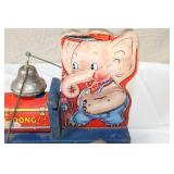Vintage Tin Litho Tiny Ding Dong Elephant Pull Toy with Bell