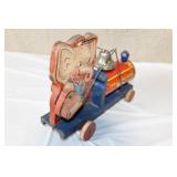 Vintage Tin Litho Tiny Ding Dong Elephant Pull Toy with Bell