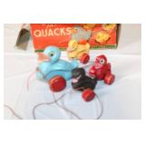 Vintage KamKap The Quacks Wooden Duck Pull Toy Set with Original Box