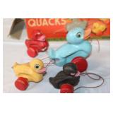 Vintage KamKap The Quacks Wooden Duck Pull Toy Set with Original Box