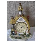 Collection of Ceramic Figurines and Father Time Little Cottage Clock