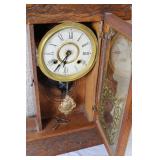 Antique Ornate Wooden Mantel Clock with Key and Detached Decorative Panel