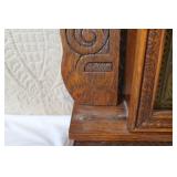 Antique Ornate Wooden Mantel Clock with Key and Detached Decorative Panel
