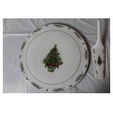 Christmas Holiday Tableware Set with Tree Plate, Cake Server, Mugs, and Candle Holder