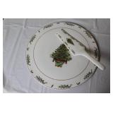 Christmas Holiday Tableware Set with Tree Plate, Cake Server, Mugs, and Candle Holder