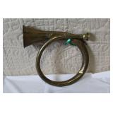 Holiday Decorative Lot with Brass Horn, Sleigh Bells, Candle Holder, and Snowman Bells