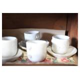 Vintage Dollhouse Wooden Hutch with Miniature Kitchenware and Dishes