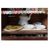 Vintage Dollhouse Wooden Hutch with Miniature Kitchenware and Dishes
