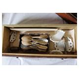 Vintage Dollhouse Wooden Hutch with Miniature Kitchenware and Dishes