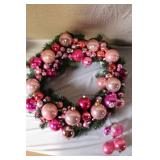 Holiday Decor Set with 3 Ft Lighted Tree, Wreath with Pink Ornaments, and Lighted Star Topper