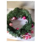 Holiday Decor Set with 3 Ft Lighted Tree, Wreath with Pink Ornaments, and Lighted Star Topper