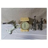 Collection of Vintage Kitchen Tools Including American Family Scale and Enterprise Grinder