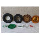 Collection of Vintage Ashtrays, Musical Plaque, and Decorative Wall Plaque