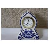 Collection of 3 Miniature Clocks - Bulova Grandfather, Crystal, Delft Porcelain