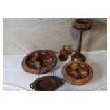 Collection of Hand Carved Wooden Tableware and Decor