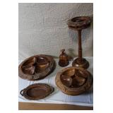 Collection of Hand Carved Wooden Tableware and Decor
