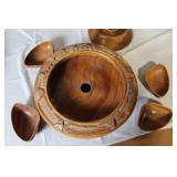Collection of Hand Carved Wooden Tableware and Decor