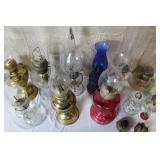 Collection of Vintage Oil Lamps and Parts Mixed Glass Brass Colored