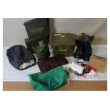 Military Surplus Collection with Ammo Cans, First Aid Kit, Boots, and Memorabilia