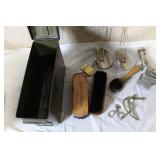 Military Surplus Collection with Ammo Cans, First Aid Kit, Boots, and Memorabilia