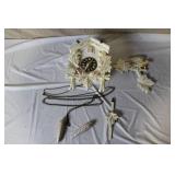 Vintage White Hand-Painted Cuckoo Clock with Weights and Pendulum