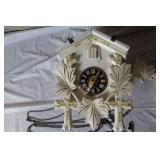 Vintage White Hand-Painted Cuckoo Clock with Weights and Pendulum