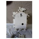 Vintage White Hand-Painted Cuckoo Clock with Weights and Pendulum