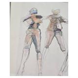 Oil and Pencil John Dawson Framed Sketch of Four Abstract Figures in Motion - Approx. 29" x 24 1/2"