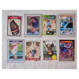 Lot of 8 Baseball Cards Featuring Greg Maddux Rated Rookie, Harold Baines, Lee Smith, Larry Christenson, Jesus Vega, Phil Niekro, Jim Thome, and Hank Aaron.