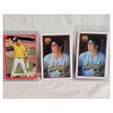 Lot of 3 Jose Canseco Baseball Cards from 1989 Bowman and 1988 Donruss.