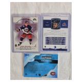 Lot of 3 Hockey Cards Featuring Ryan Poehling Jumbo Relic, Rostislav Klesla First Edition, and Joe Juneau