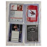Lot of 4 Hockey Cards Featuring Theoren Fleury Die Cut, Joe Sakic All-Star, Brett Hull, and Mark Messier