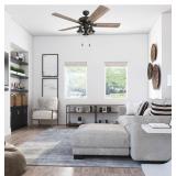 Prominence Home Ennora, 52 Inch Farmhouse LED Ceiling Fan with Light, Remote Control, Three Mounting Options, 5 Dual Finish Blades, Reversible Motor - 50756-01 (Bronze)