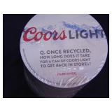 Coors Light trivia coasters in one sleeve