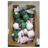 NEW Ceramic Containers (pink and dark green ornament balls) & decorative trees
