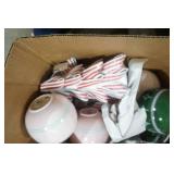 NEW Ceramic Containers (pink and dark green ornament balls) & decorative trees