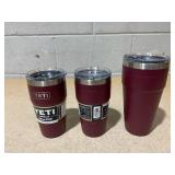 LOT OF 3 Assorted YETI Maroon Tumblers